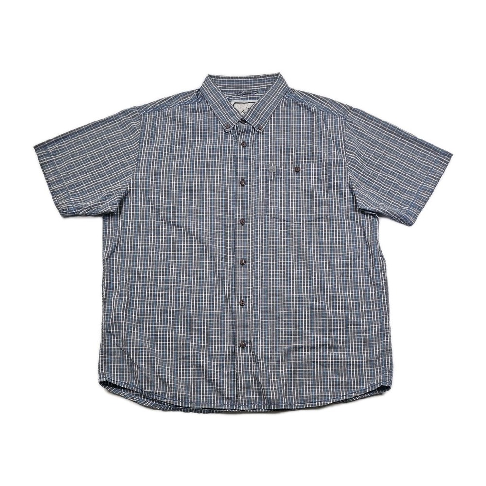 PrAna Mens L Black Blue Plaid Button Up Shirt Outdoors Organic‎ Cotton Casual